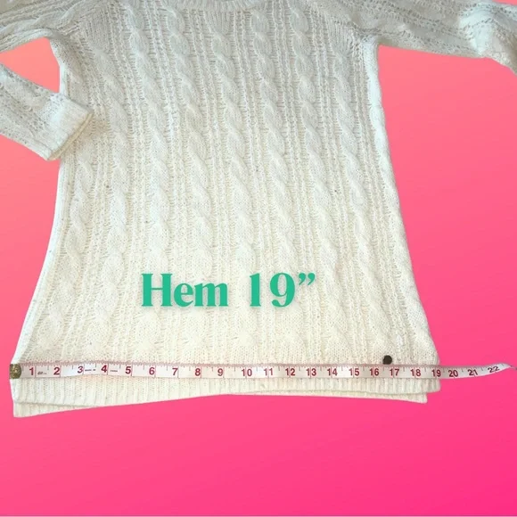 Abercrombie & Fitch White Cable Knit Sweater Jessica Simpson Pom Pom Beanie Set - Picture 5 of 7